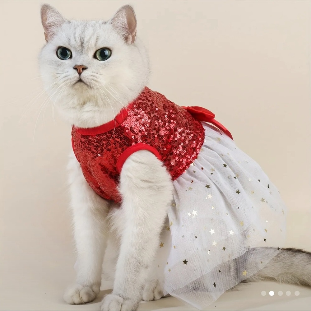 Sparkling Red Sequin Pet Dress with Bow